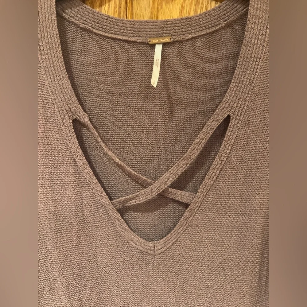 Free People Mauve Crisscross Side Slit Long Bell‎ Sleeves Tunic Sweater Small